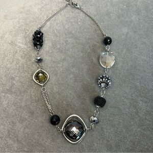 Black silver amber coloured beaded necklace